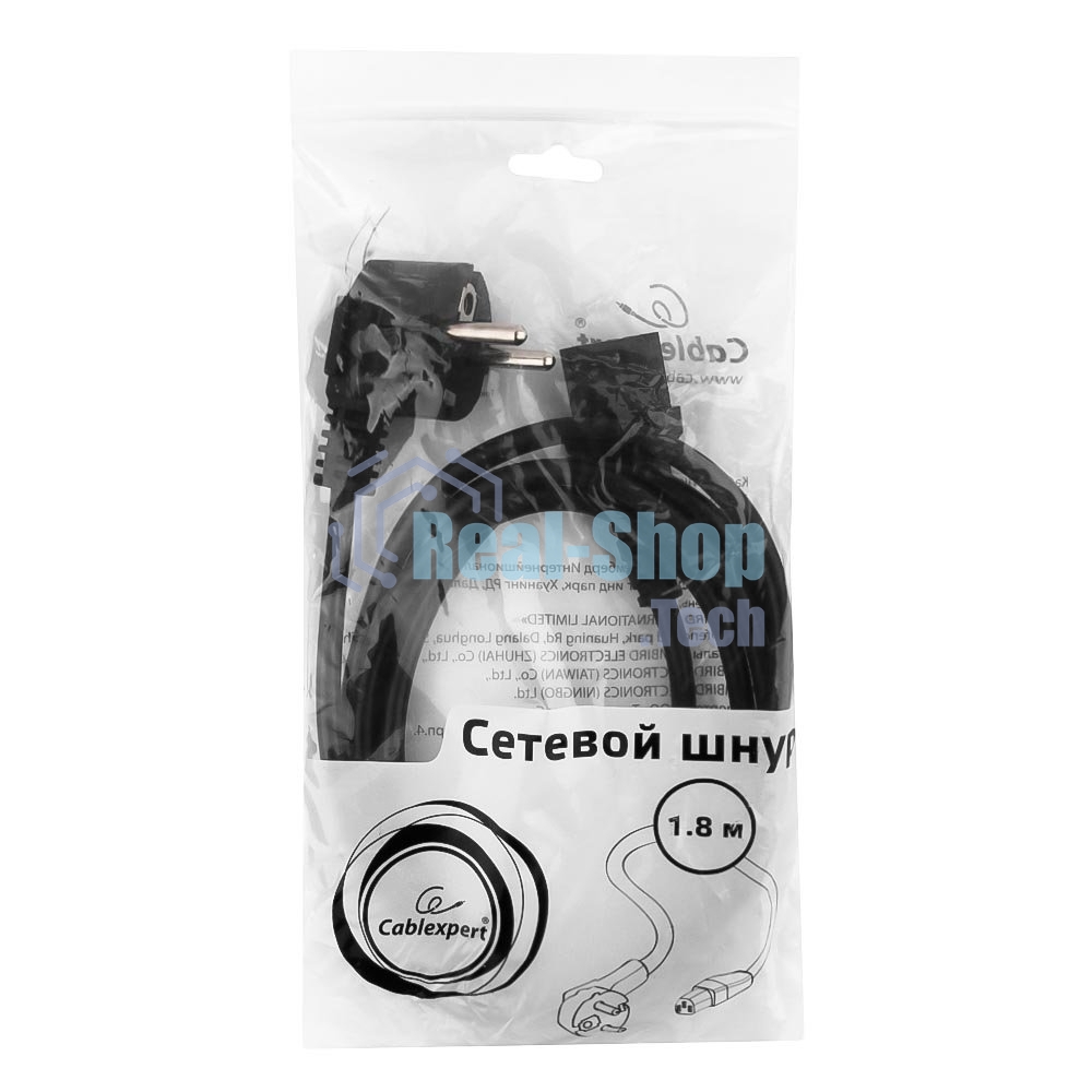 Кабель питания Cord Power Gembird/Cablexpert PC-186/1.8м, Schuko- C13, 6А, черный, с зазем.