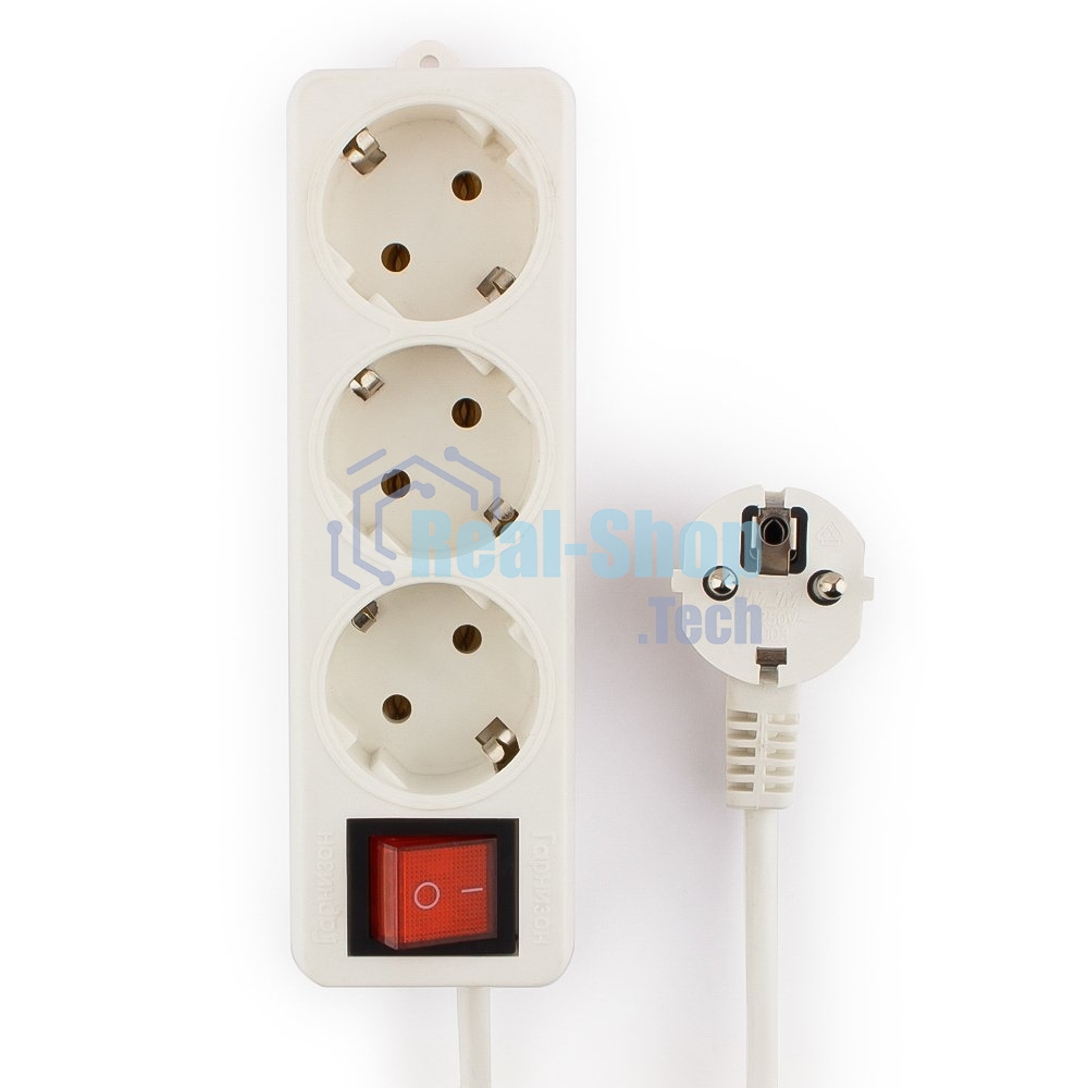 Сетевой фильтр Гарнизон ELB-G3-W-5, 3 евророзетки с выключателем и заземлением, допустимый ток 16А, длина 5 м.