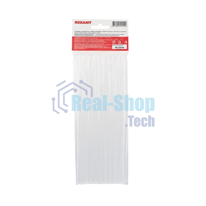 Стержни клеевые Rexant Ø 7 мм, 200 мм, прозрачные (10 шт./уп.) (хедер)