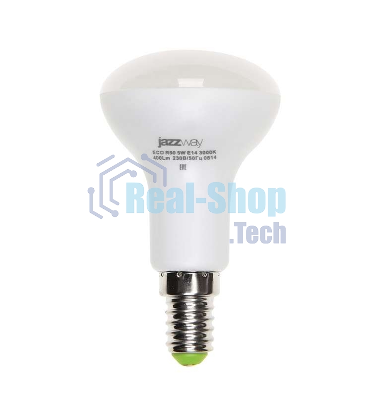 Лампа светодиодная JazzWay PLED-ECO-R50 5Вт 3000К тепл. белый E14 400лм 220-240В