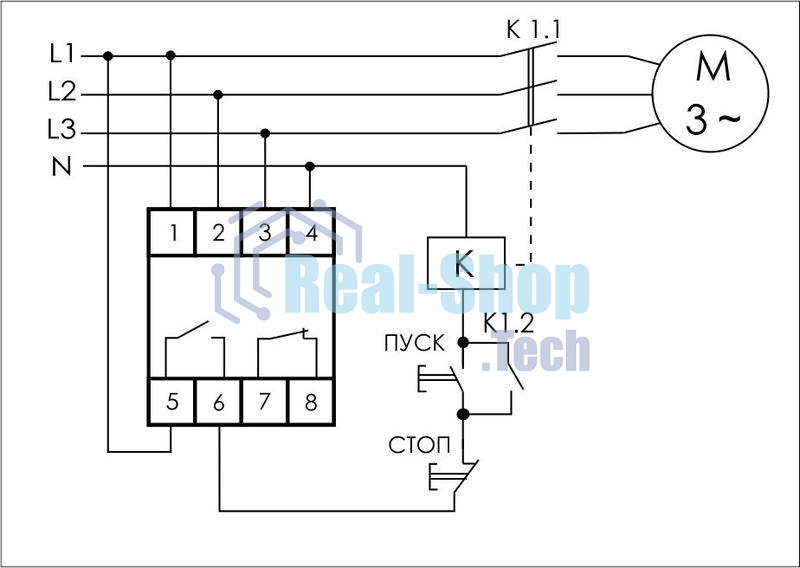 Реле контроля наличия и чередования фаз CKF-BR (монтаж на DIN-рейке 35мм; регулировка порога отключения; регулировка времени отключения; 3х400/230+N 2х8А 1Z 1R IP20) F&F EA04.002.003