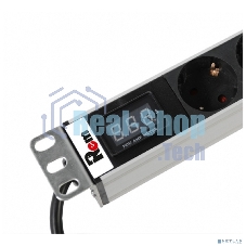 Блок розеток Rem-16 с амперметром, 8 Shuko, 16A, алюм., 19