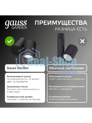 Светильник садово-парковый настенный архитектурный Gauss Sonata, 1xGU10, 142x155x70мм, 170-240V/50Hz, Max.35W, IP54, 1/12