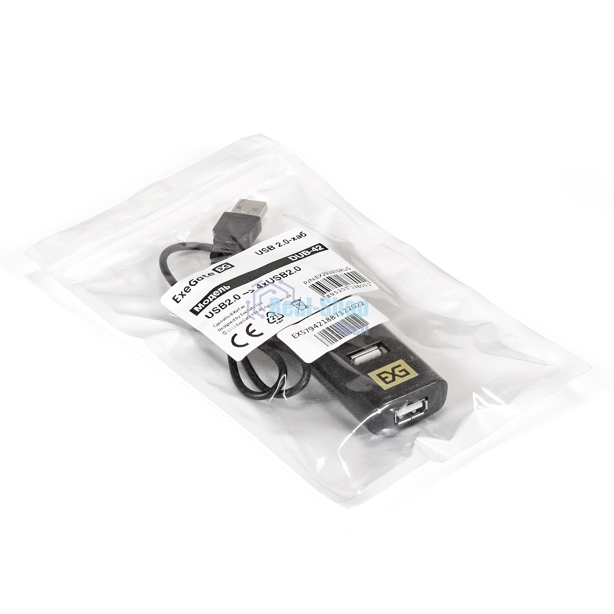 USB-концентратор ExeGate EX293976RUS DUB-42 (кабель-адаптер USB2.0 --> 4xUSB2.0, Plug&Play, черный)