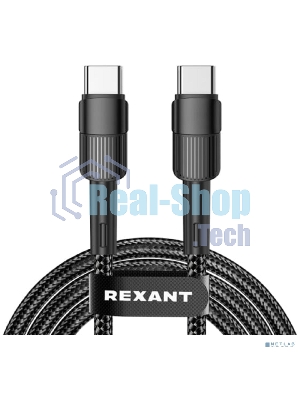 Кабель Rexant Type-C – Type-C, 5A, 100Вт, 2м, в черной нейлоновой оплетке