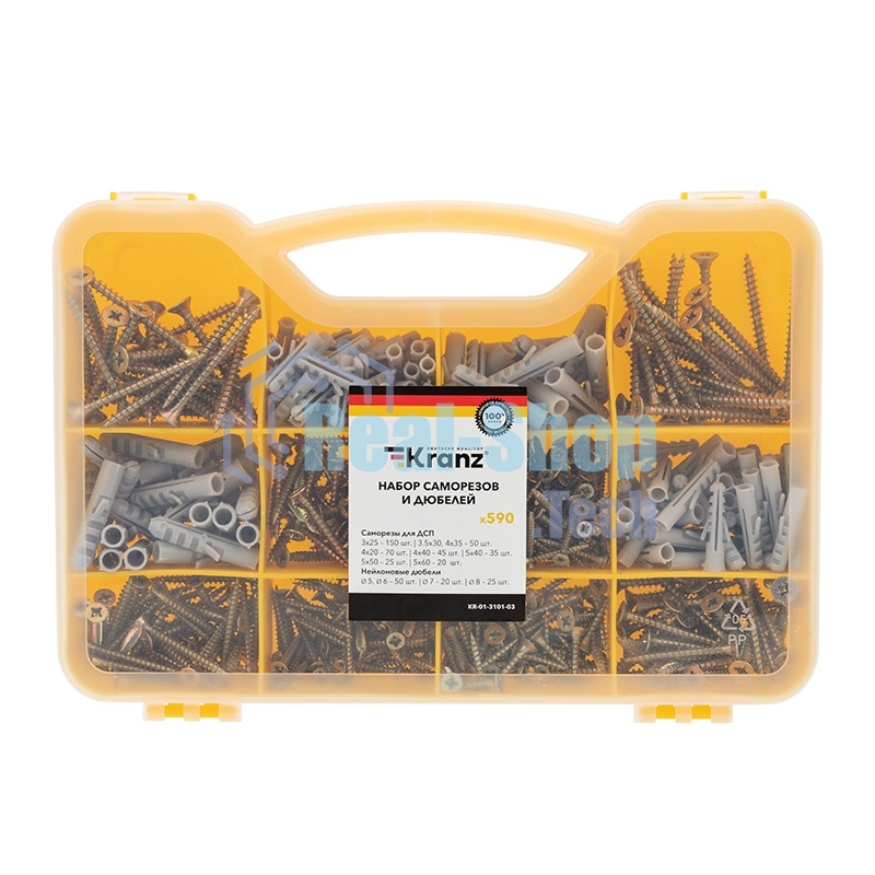 Набор саморезов и дюбелей Kranz 590 шт.