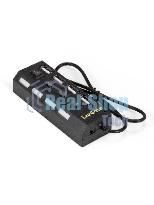 USB-концентратор ExeGate EX293977RUS DUB-42SW (кабель-адаптер USB2.0 --> 4xUSB2.0, кнопки включения/отключения для каждого порта, Plug&Play, черный)
