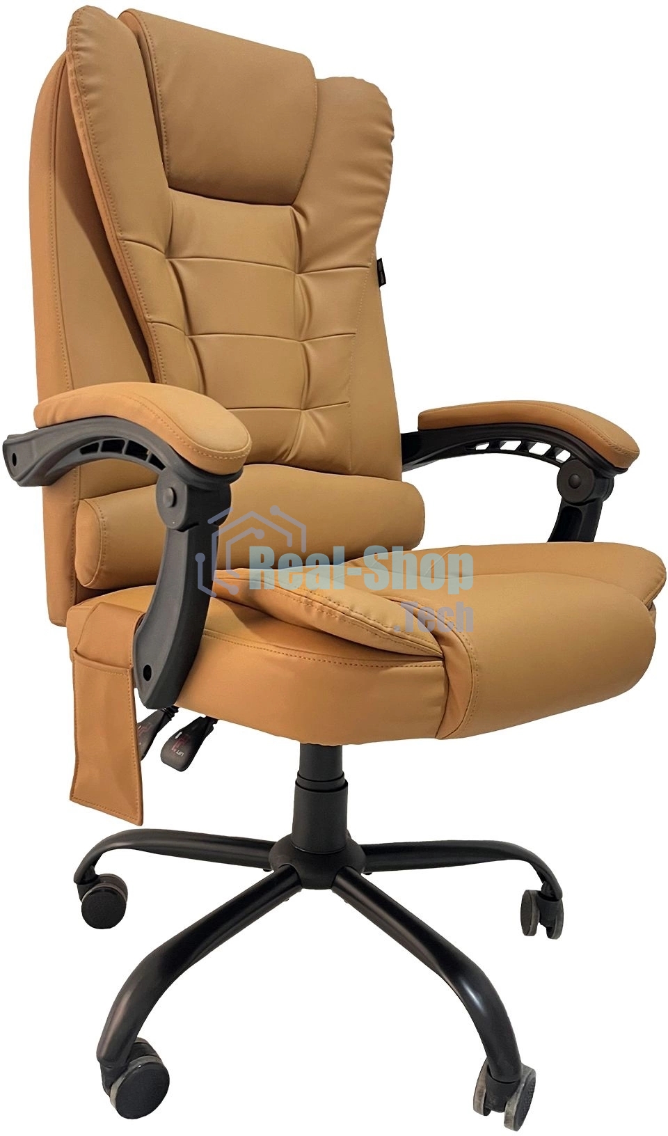 Кресло компьютерное с вибромассажем Cactus CS-CHR-OC05M-BR бежевый, эко.кожа, с подголов. крестов. пластик черный
