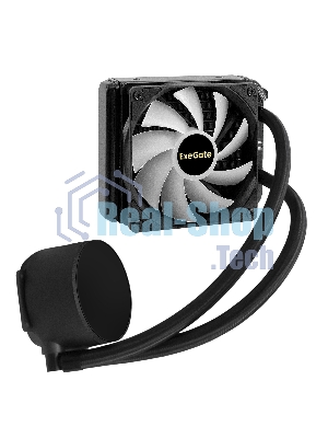 Комплект жидкостного охлаждения ExeGate BlackWater-120V3.PWM.ARGb (3 PIN 5V ADDRESSABLE RGb подсветка, LGA2066/2011/1366/1150/1151/1155/1156/1200/1700/1851/AM4/AM5/FM1/FM2/FM2+/AM2/AM2+/AM3/AM3+, TDP 150W, Fan 120мм 4pin PWM 600-1800RPM Hydro bearing, помпа 3pin 2700RPM, макс. шум 37db, с термопастой, на винтах, черный, Color Box)