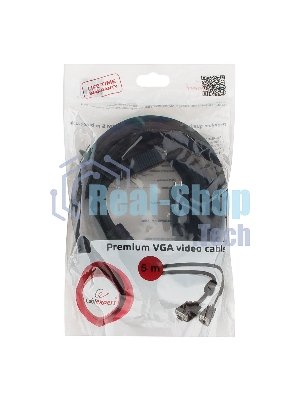 Кабель Gembird/Cablexpert VGA Premium, 15M/15M, 5.0м,черный,тройной экран, феррит.кольца