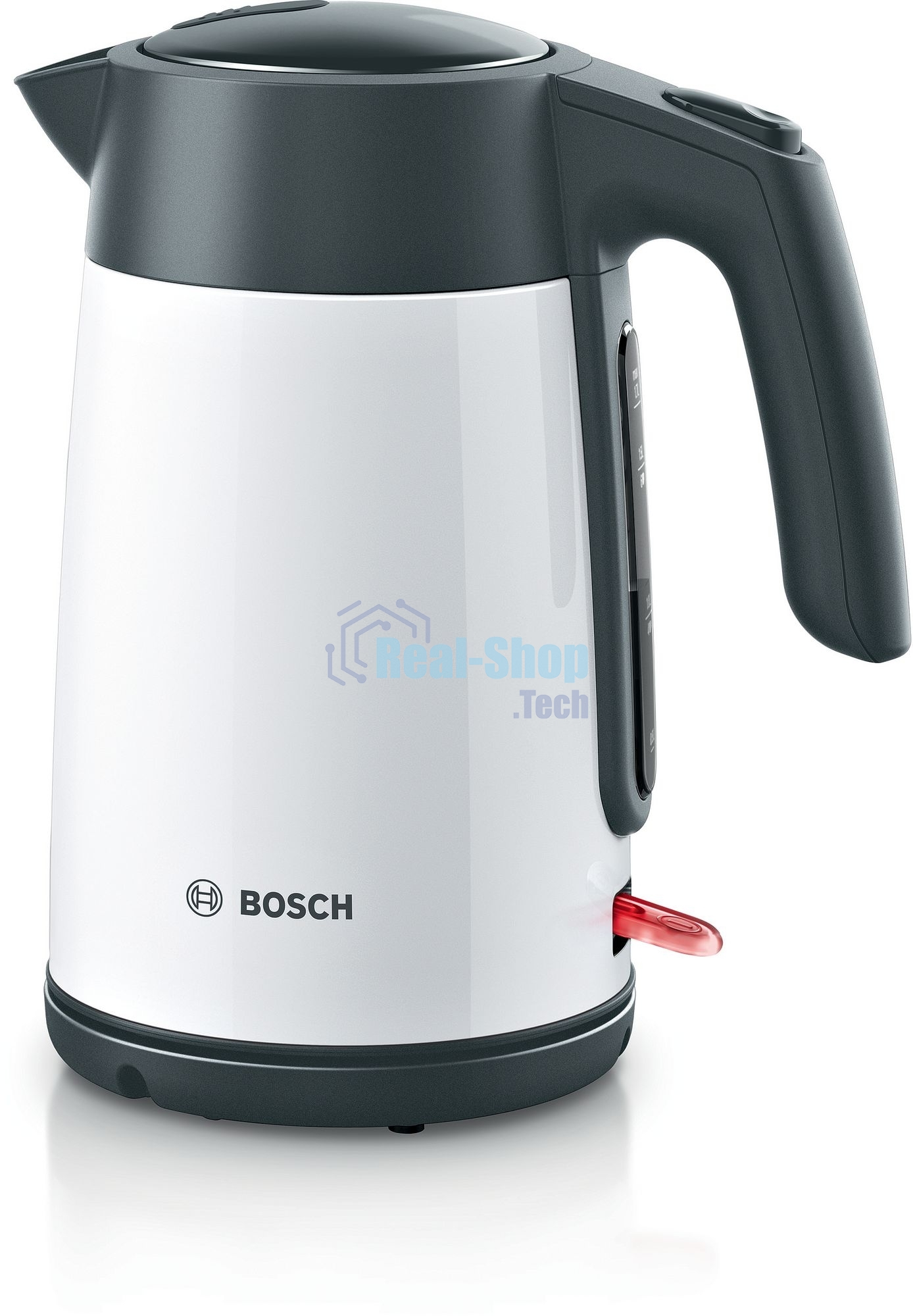 Чайник электрический Bosch TWK7L461, 1.7л, 2400 Вт., нерж.сталь, покрытая эмалью, белый,шкала уровня воды