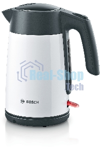 Чайник электрический Bosch TWK7L461, 1.7л, 2400 Вт., нерж.сталь, покрытая эмалью, белый,шкала уровня воды