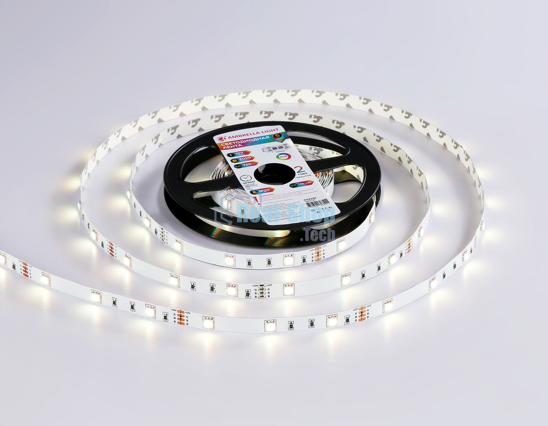 Светодиодная лента Ambrella light GS2201 5050 30Led/ 7.2W m/ 12V IP20 RGB /5000*10*1.87mm (4 конт.)