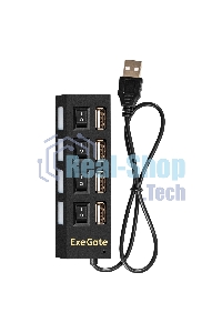 USB-концентратор ExeGate EX293977RUS DUB-42SW (кабель-адаптер USB2.0 --> 4xUSB2.0, кнопки включения/отключения для каждого порта, Plug&Play, черный)