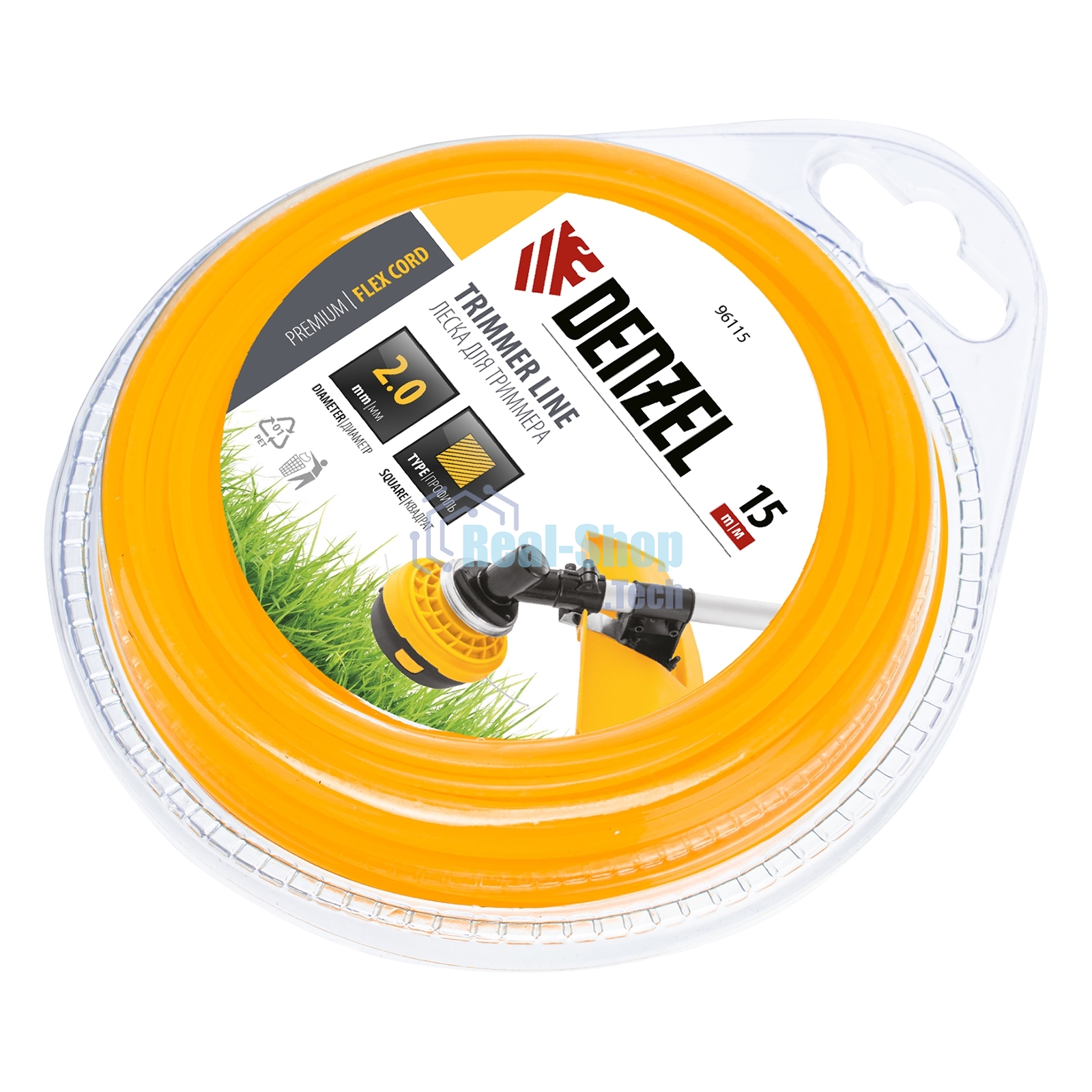 Леска для триммера Denzel квадрат 2 мм х 15 м, блистер FLEX CORD