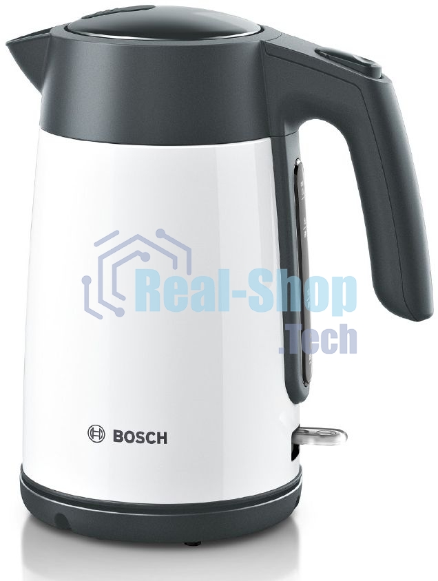 Чайник электрический Bosch TWK7L461, 1.7л, 2400 Вт., нерж.сталь, покрытая эмалью, белый,шкала уровня воды