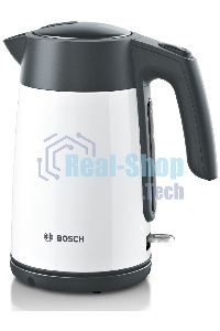Чайник электрический Bosch TWK7L461, 1.7л, 2400 Вт., нерж.сталь, покрытая эмалью, белый,шкала уровня воды