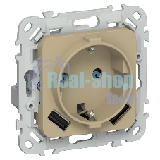 FLITE Розетка с заземлением со шторками 16А с USB A+A 3,1А быстрозажимные клеммы РСЮша11-1-ФлХ хаки | FI-R14-16-1-U21-D31-K59 | IEK
