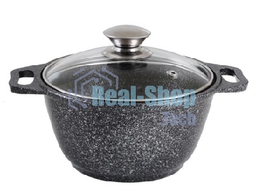 Кастрюля Kukmara КМТ22а, 2,0 л. темный мрамор, стеклянная крышка.