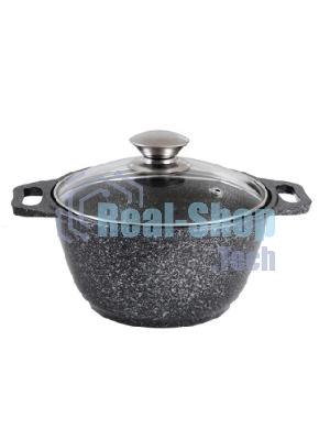 Кастрюля Kukmara КМТ22а, 2,0 л. темный мрамор, стеклянная крышка.