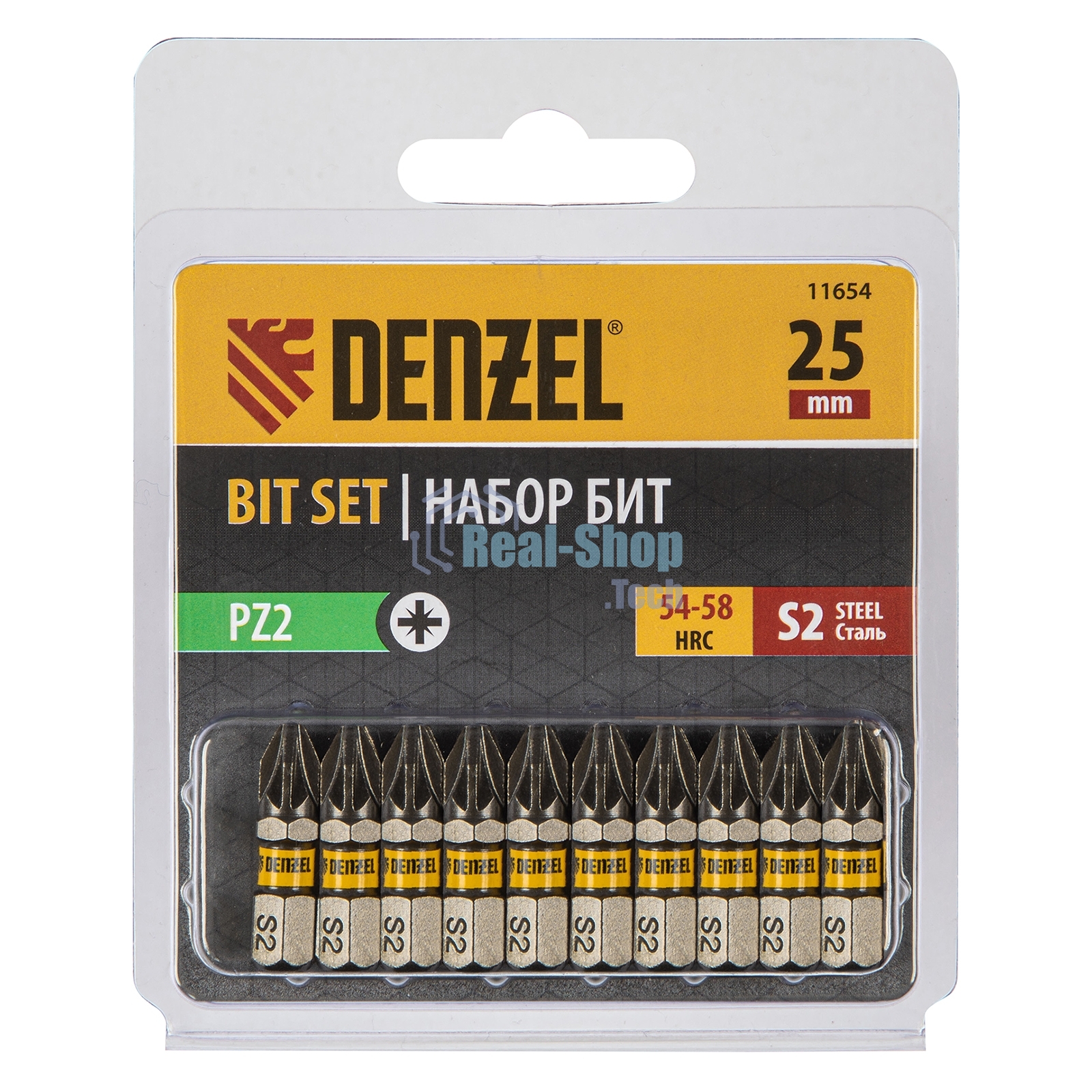 Набор бит Denzel PZ2х25, сталь S2, шестигранный профиль, 10 шт.