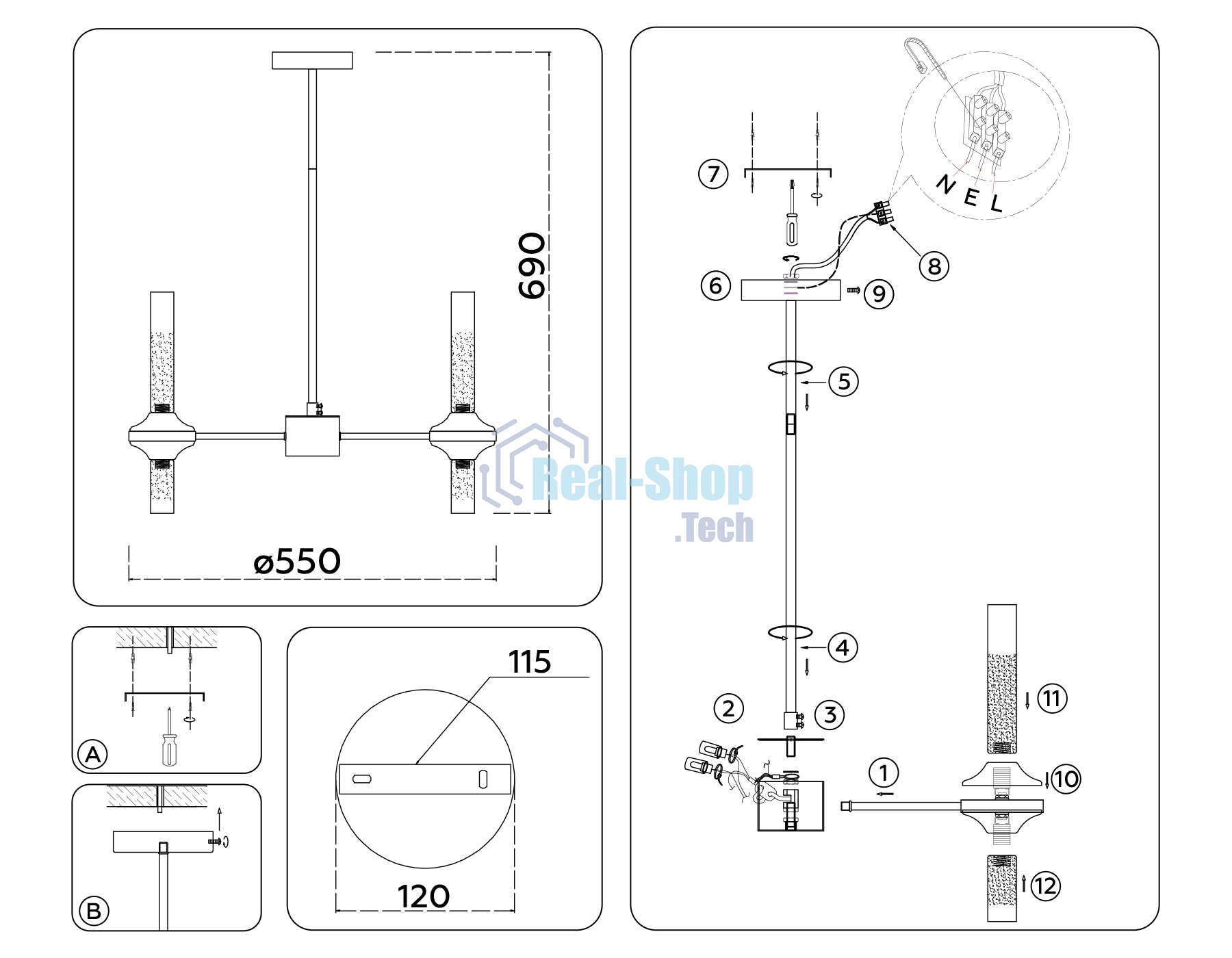 Люстра Ambrella light LH55351/10 BK/CGD/CL черный/золото/прозрачный G9/10 max 30W D550*690