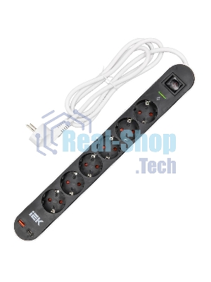 Фильтр сетевой СФ-06К 16А USB A+C 20Вт 1,5м 3х1,5мм2 черный