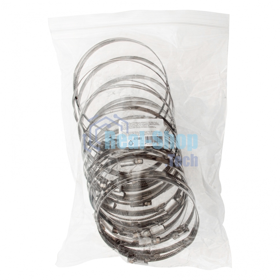 Хомуты Сибртех нержав, сталь, стандартное болтовое крепление 90-110 мм 25 шт/уп, ширина 9 мм