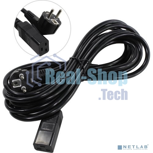 Кабель питания ExeGate Power PC19-5P (Евровилка Schuko->С19) VDE-250V-3*1.5-CU, черный, 16А, 5м