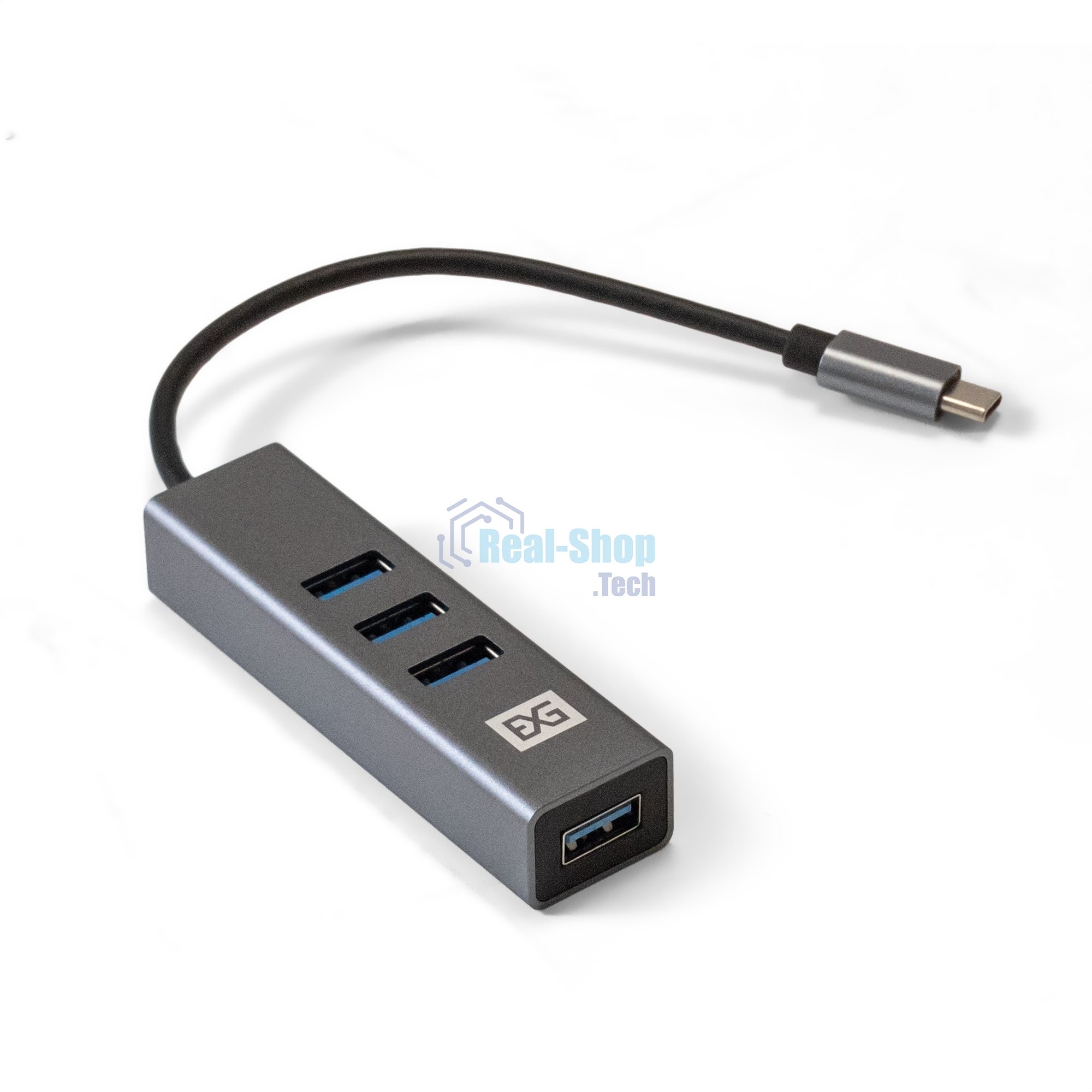 USB-концентратор ExeGate DUB-4TC (кабель-адаптер USB Type C --> 4xUSB3.0, Plug&Play, серебристый)