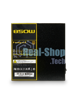 Блок питания HSPD, 850W 80 PLUS Gold (ATX, 2.52, Full modular, 1x24(20+4)pin mesh 550мм, 1xCPU*2 8(4+4)pin 650+150мм, 2xPCIe*2 8(6+2)pin 500+150мм, 2xSATA*3 450+150+150мм, 1xMOLEX4pin*3 450+150+150мм, Active, 120x120мм, 150x140x86мм, APFC, OVP, UVP, SCP, OCP, OTP, OPP, NLO, SIP, black)