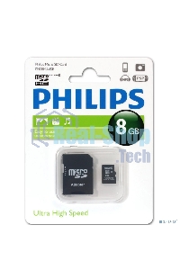 Флеш карта microSD 8Gb PHILIPS microSDHC Class 10 (SD адаптер)