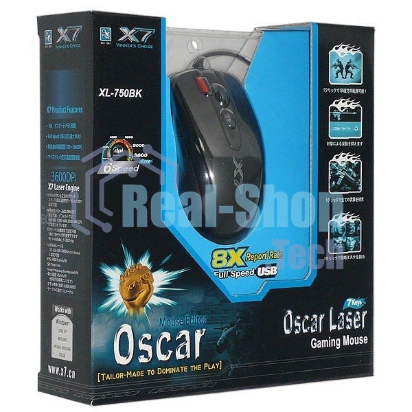 Мышь проводная A4Tech XL-750BK черный, 3600 dpi, USB, кнопки - 7