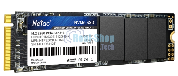 Накопитель SSD Netac N930E Pro, 512Gb, PCIe 3.0 x4, M.2 2280, NVMe, R/W 2080/1700