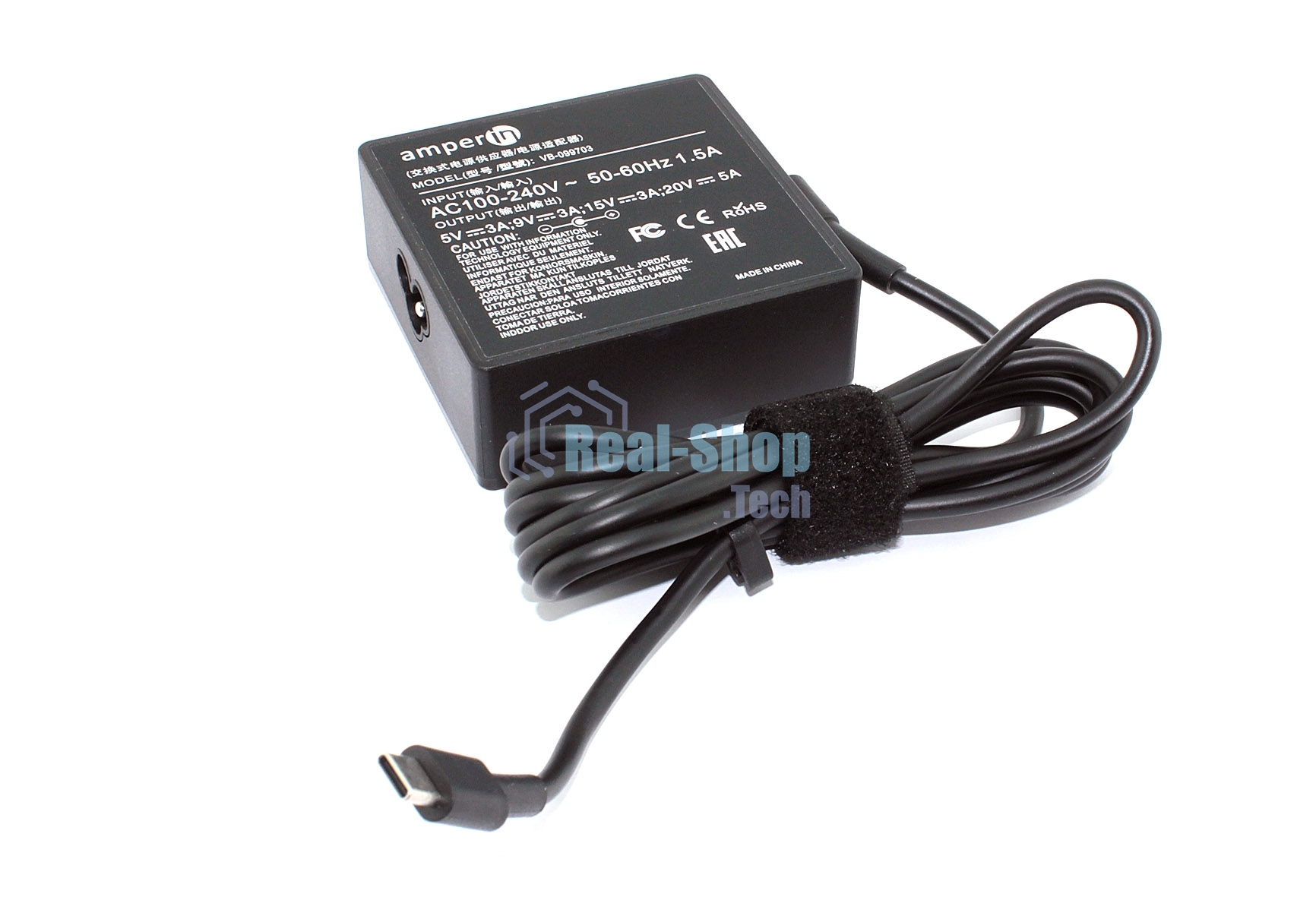 Блок питания (сетевой адаптер) Amperin 5V 3A - 20V 5A 100W Type-C, квадратный корпус
