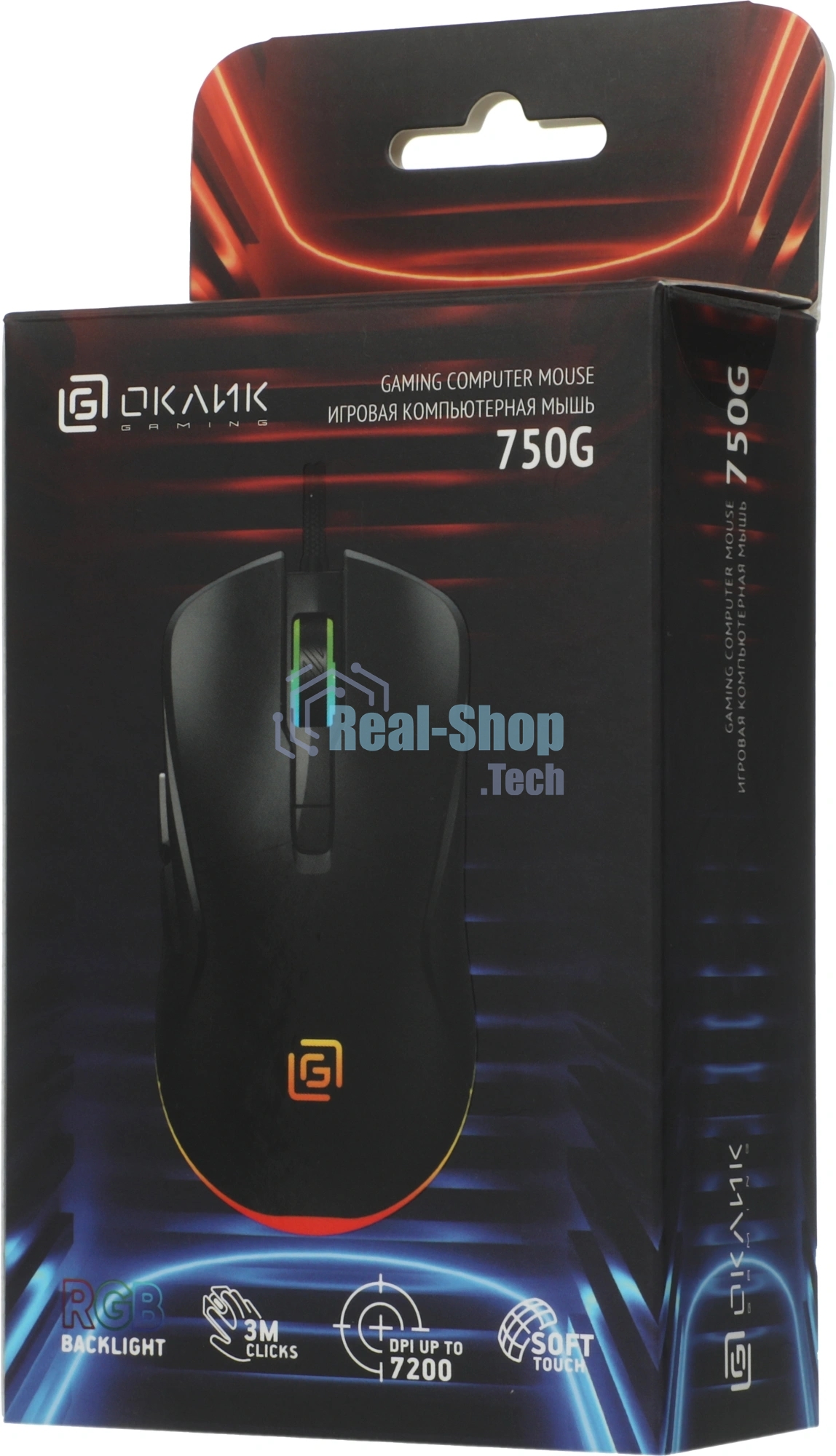 Мышь проводная Oklick 750G черный, 7200 dpi, USB, кнопки - 5