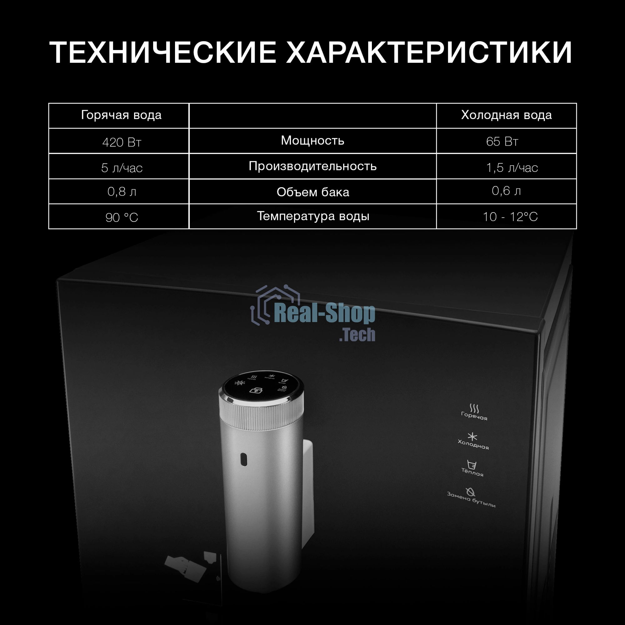 Кулер для воды Hyundai AquaSense UV H-WD7815E, нижняя загрузка, нагрев 90 °С, охлаждение 10 °С, черный