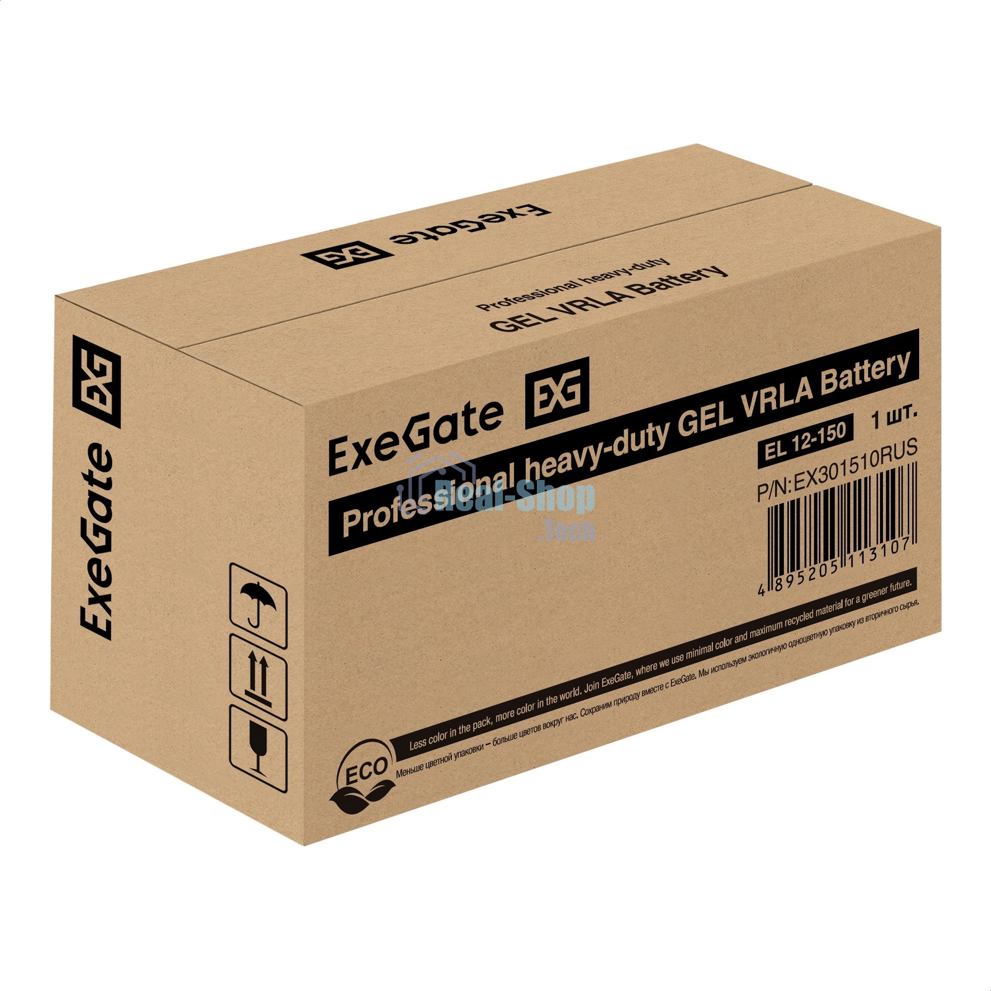 Гелевая аккумуляторная батарея ExeGate EL 12-150-М8 (12V 150Ah, болт М8)