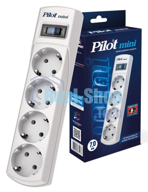 Сетевой фильтр Pilot mini 7 м (4 розетки) белый (коробка)
