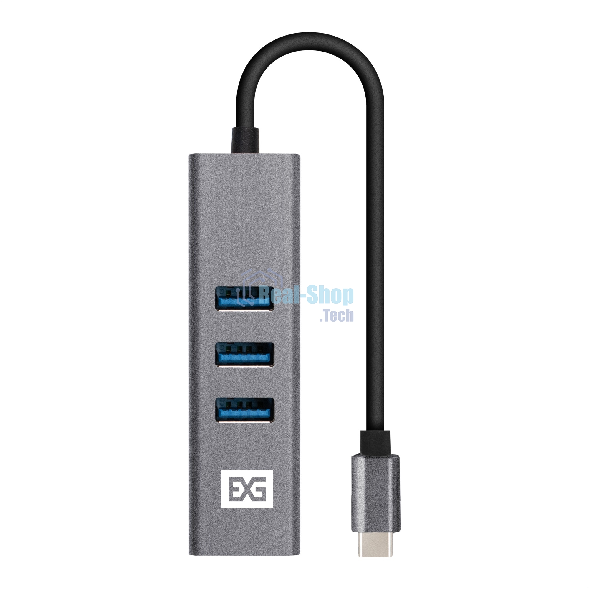 USB-концентратор ExeGate DUB-4TC (кабель-адаптер USB Type C --> 4xUSB3.0, Plug&Play, серебристый)
