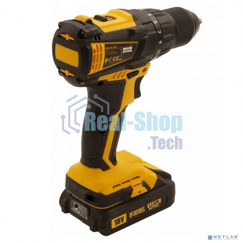 Дрель-шуруповерт аккумуляторная Denzel BLDL-IB-18-02, 18В, 2 АКБ, Кейс