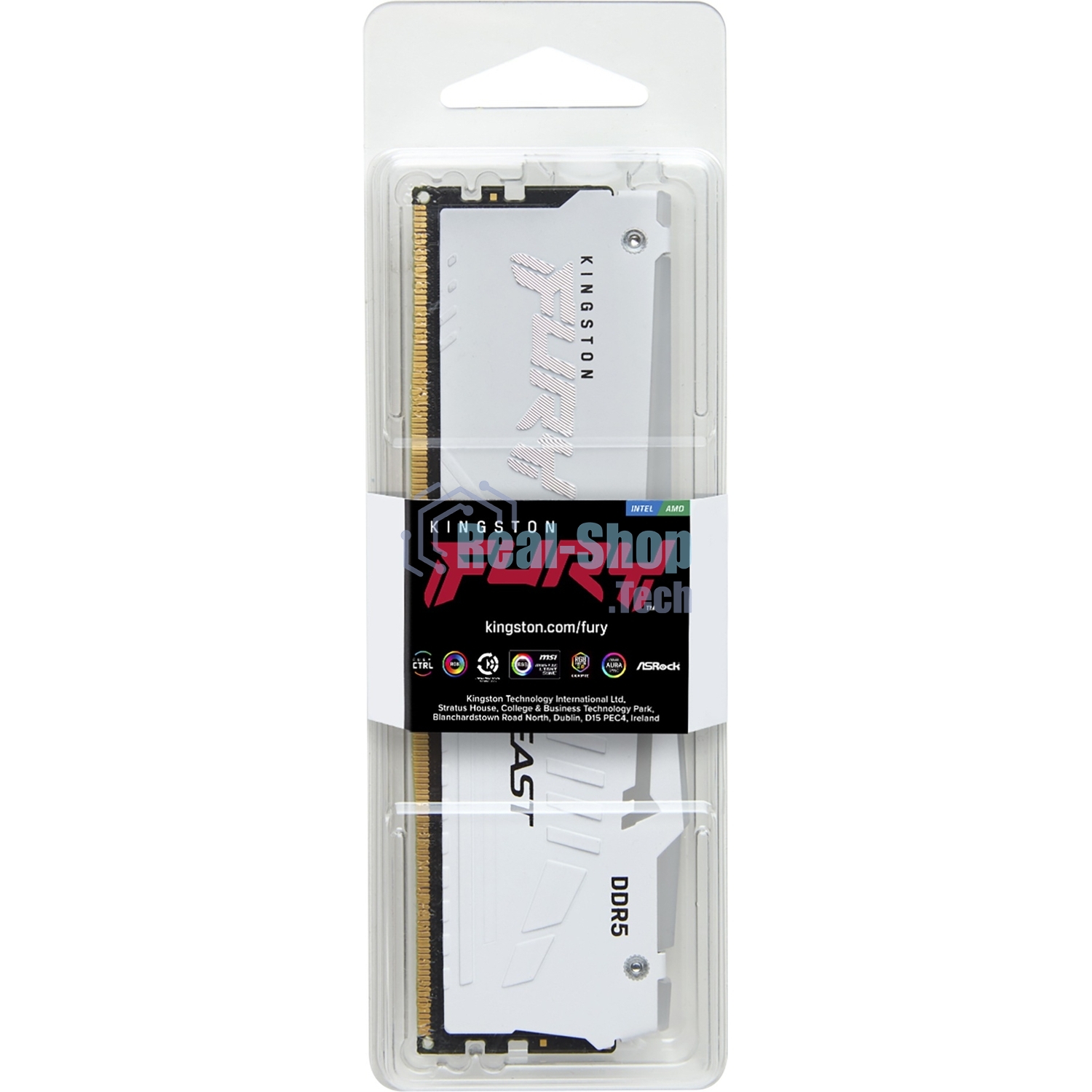 Оперативная память Kingston Fury Beast, DDR5, 32Gb (1x32GB), 5600MHz, CL36, DIMM, радиатор, RGB, белый
