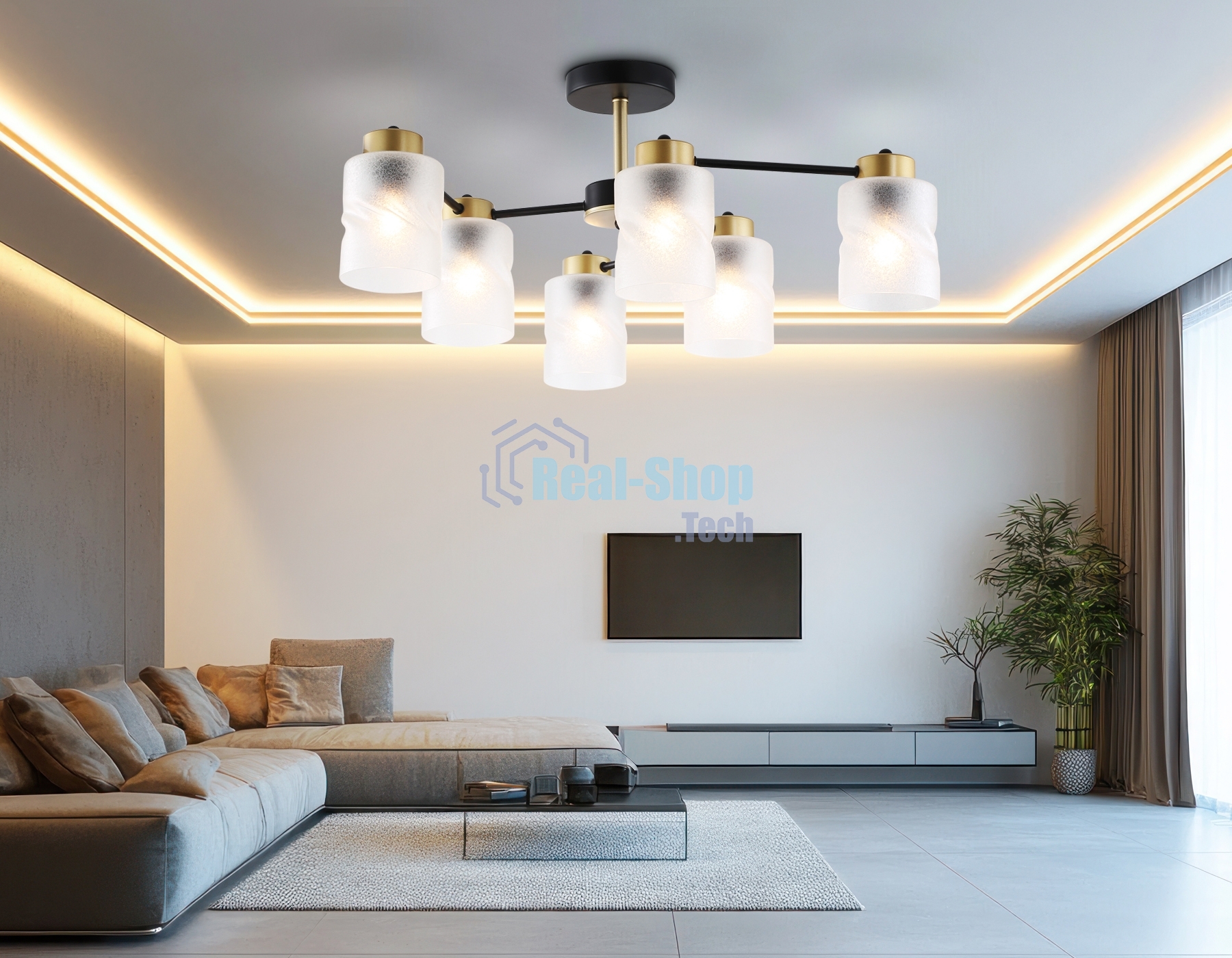 Светильник Ambrella light TR303325/6 BK/GD черный/золото E27/6 max 60W D680*270