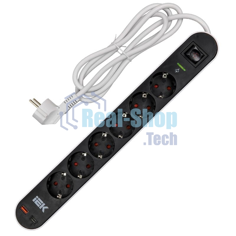Фильтр сетевой СФ-06К 16А USB A+C 20Вт 1,5м 3х1,5мм2 черный
