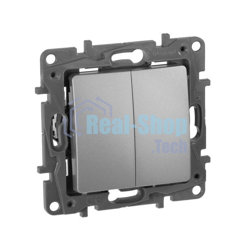 Переключатель 2-клавишный, 10AX, алюминий ETIKA 