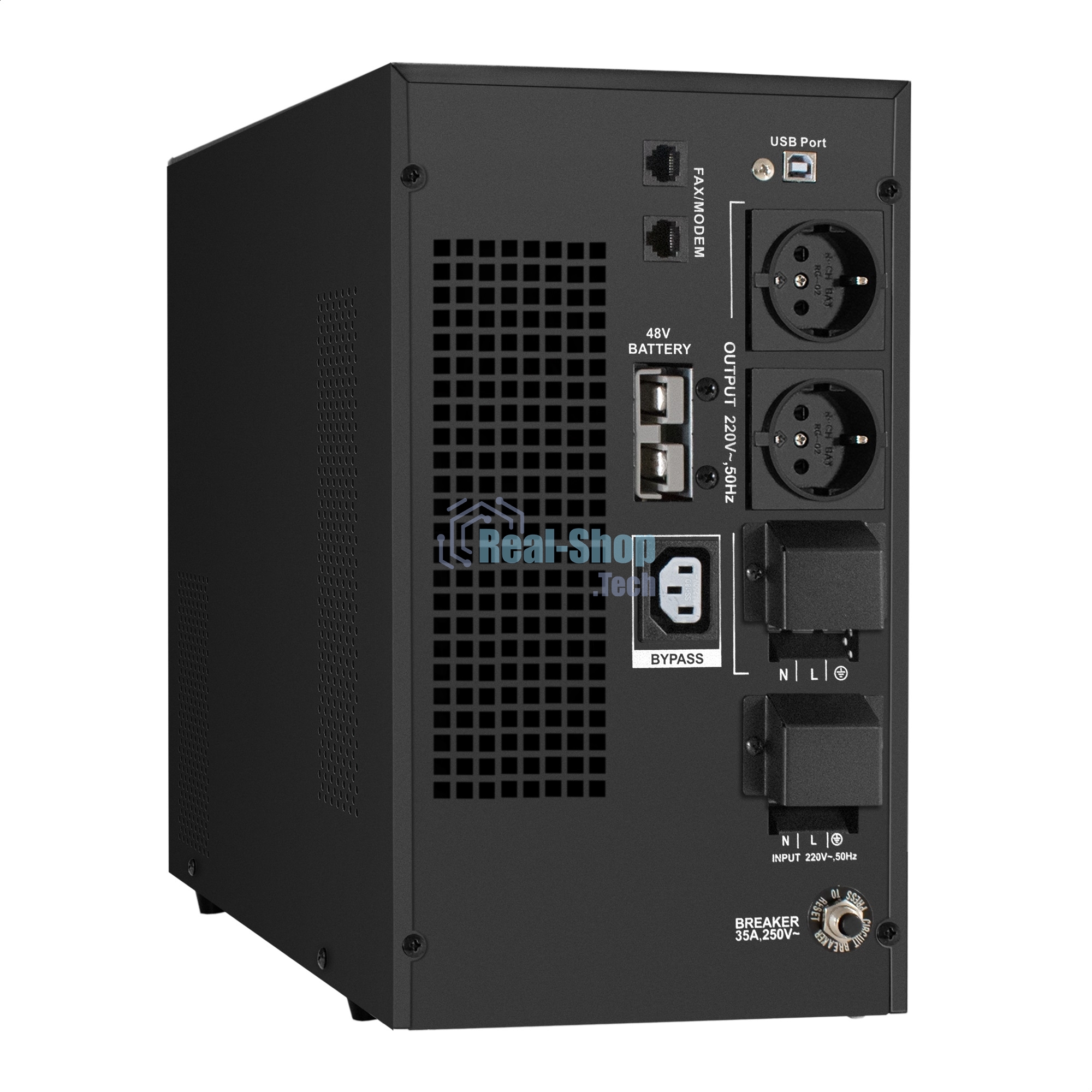 Источник бесперебойного питания (инвертор, синус, для котла) ExeGate SineTower SZ-5000.LCD.AVR.2SH.1C13.T.RJ.USB 5000VA/4000W, чистая синусоида, LCD дисплей, AVR, 2хSchuko+1хC13+клеммы, RJ45/11, USB, линейно-интерактивный, внешняя батарея 48В до 200А·ч, черный