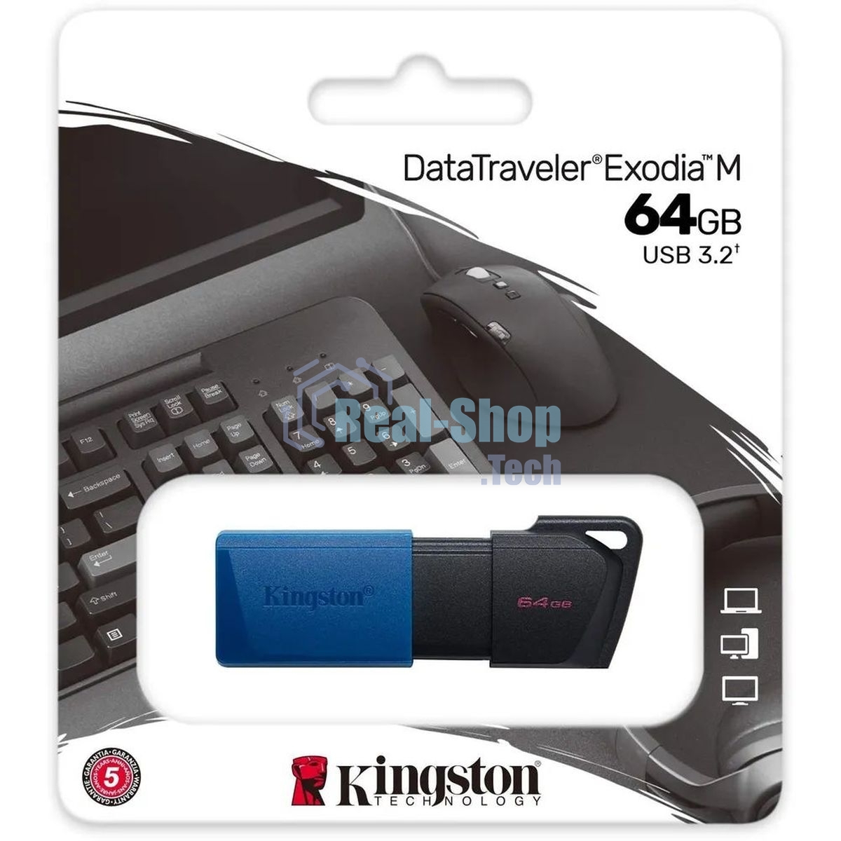 Флешка USB Kingston DataTraveler Exodia M (DTXM/64Gb), 64Gb, USB 3.0, R/W 70/45, черный/синий