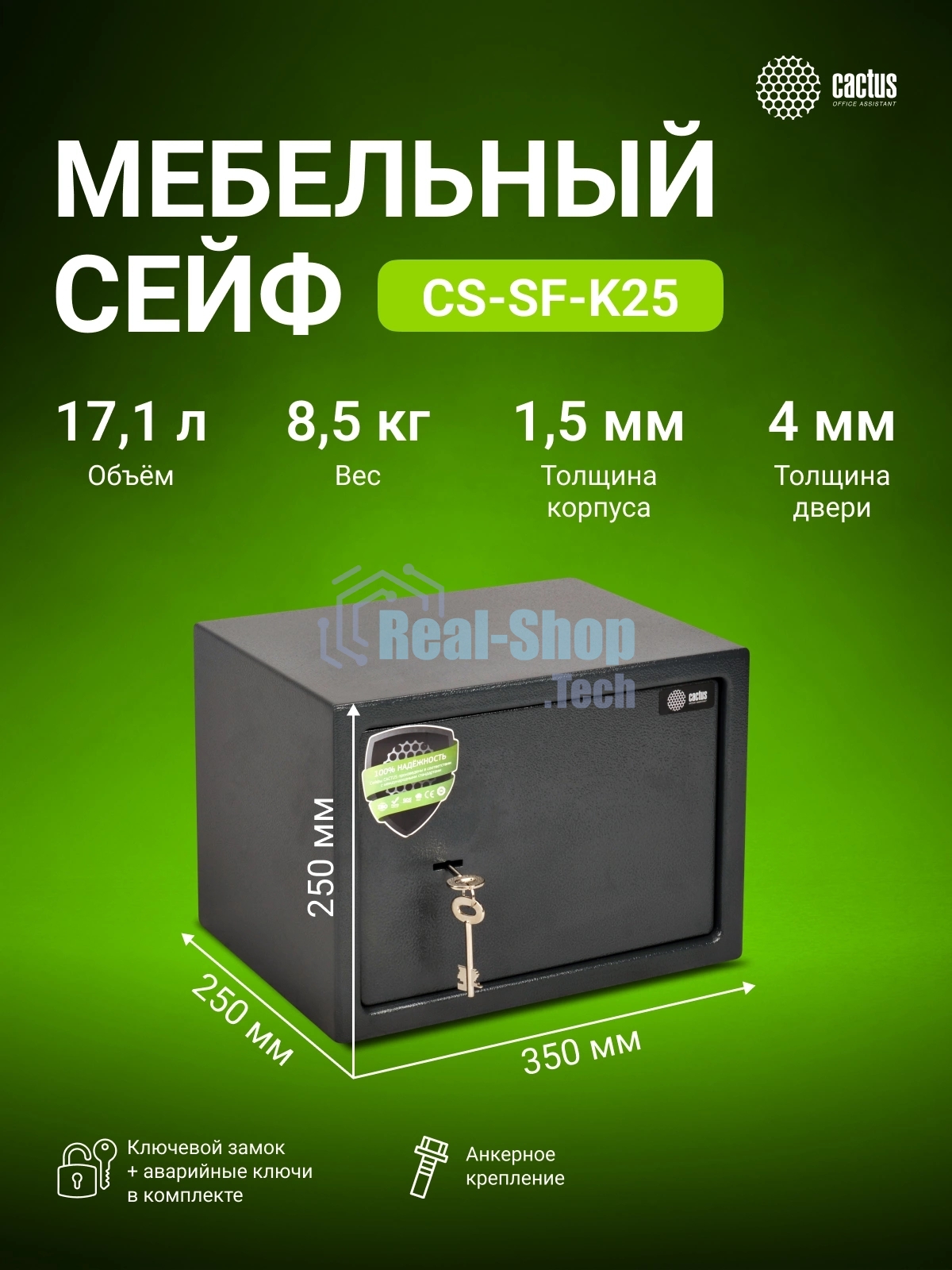 Сейф мебельный Cactus CS-SF-K25 250x350x250мм ключевой