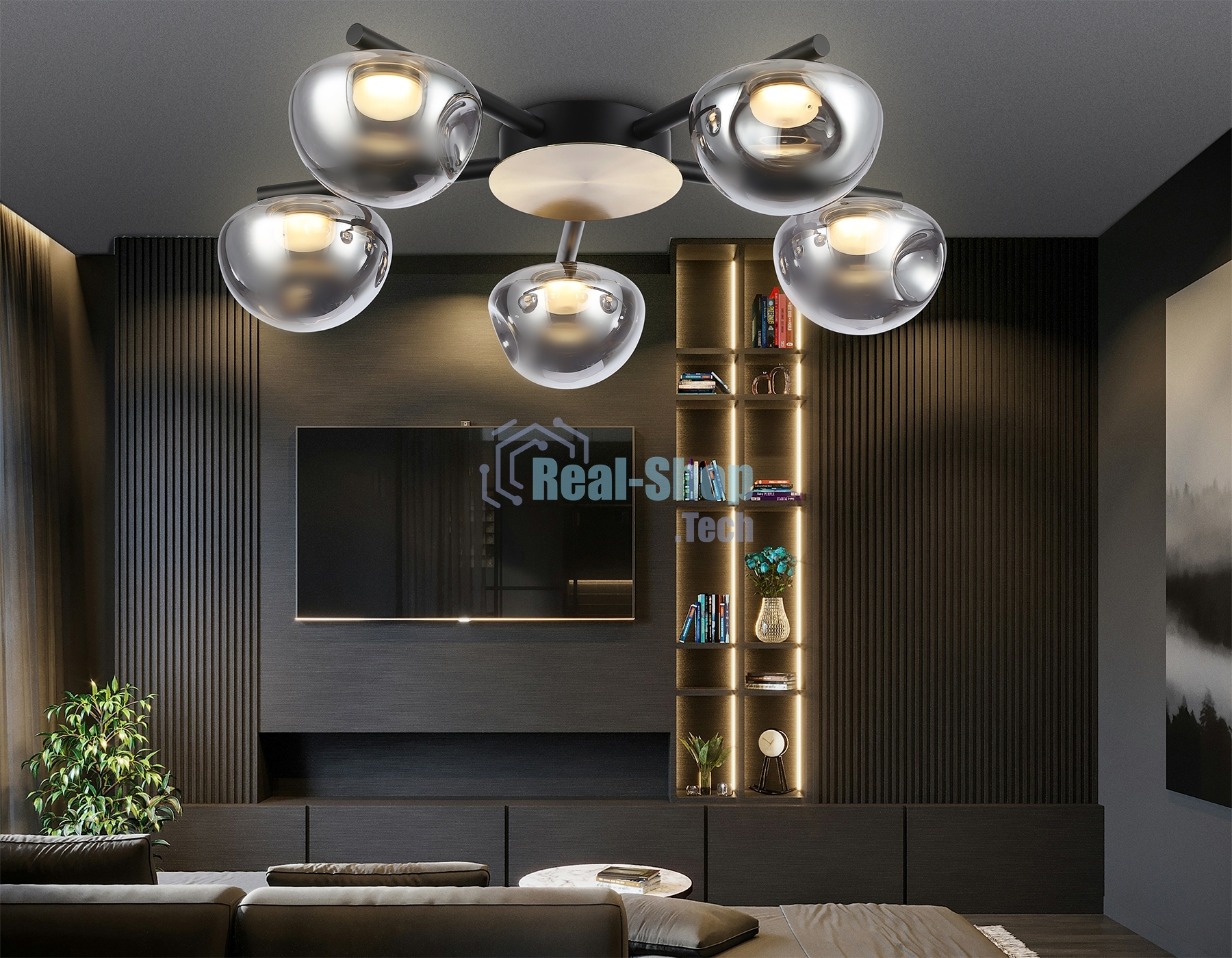 Светильник Ambrella light LH12009/5 BK/GD/SM черный/золото/дымчатый 30W 3000K D790*180