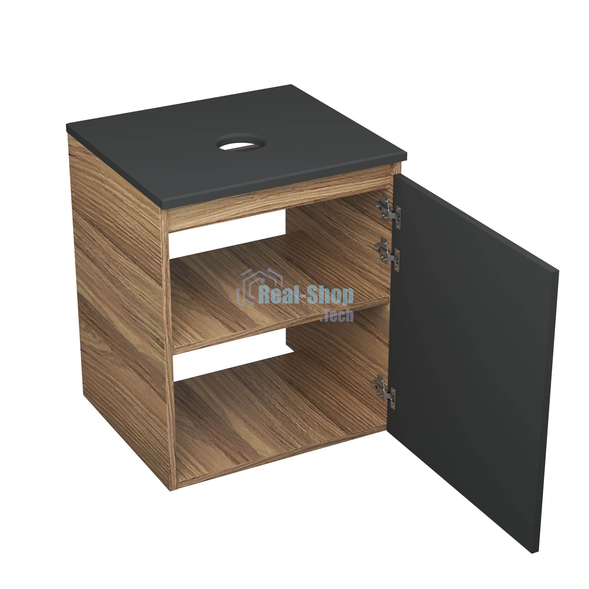 Тумба Bau Dream Blackwood 50 графит, раковина BAU Hotel 51х39, мрамор, смеситель для раковины высокий Hotel Black, черный